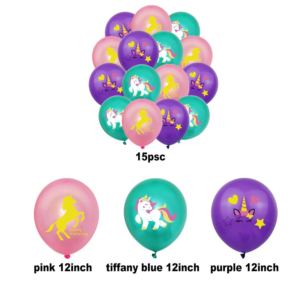 Unicorn Theme Party Decoration Balloon Set Paper Banner Cake Topper Kids Girl Birthday Supplies 