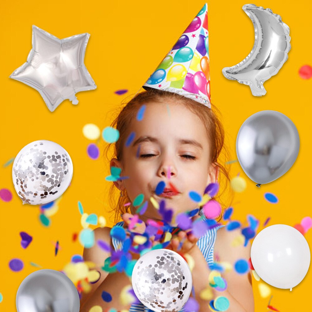 Silver Birthday Party Balloon Set Star Number Foil Men Women th Decoration 