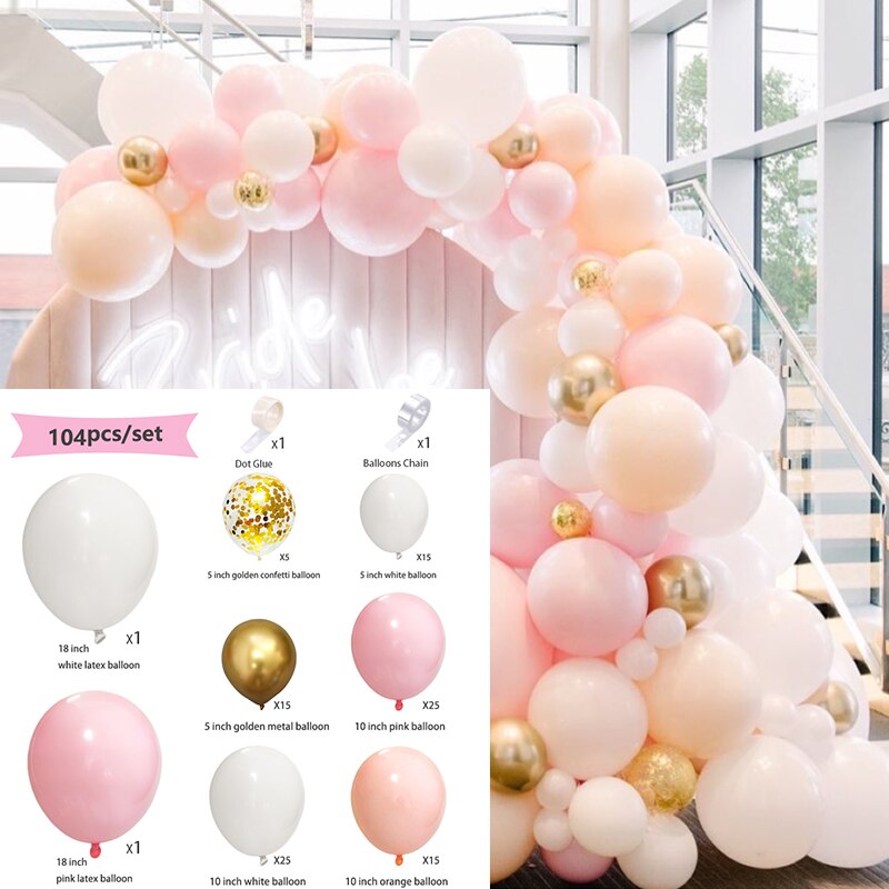 Balloons Arch Set Pink White Orange Confetti Baloon Garland Wedding Birthday Party Baby Baptism Shower Balloon Decoration Inflatable Decorations