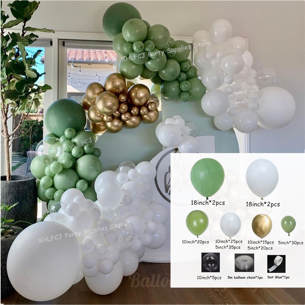 156Pcs Avocado Green Balloons Garland Arch Kit Retro Green Chorme Gold Latex Globos Birthday Valentine Wedding Party Decors 2021 PartyDecorHQ