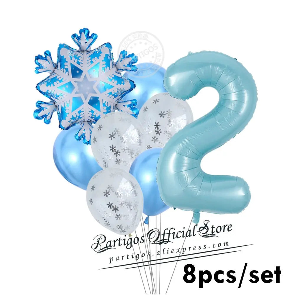 1 set Mix Snowflake Foil Balloons 40inch Ice blue number ballons Winter ice snow Party Birthday party Decoration Elsa Ballon-PartyDecorHQ