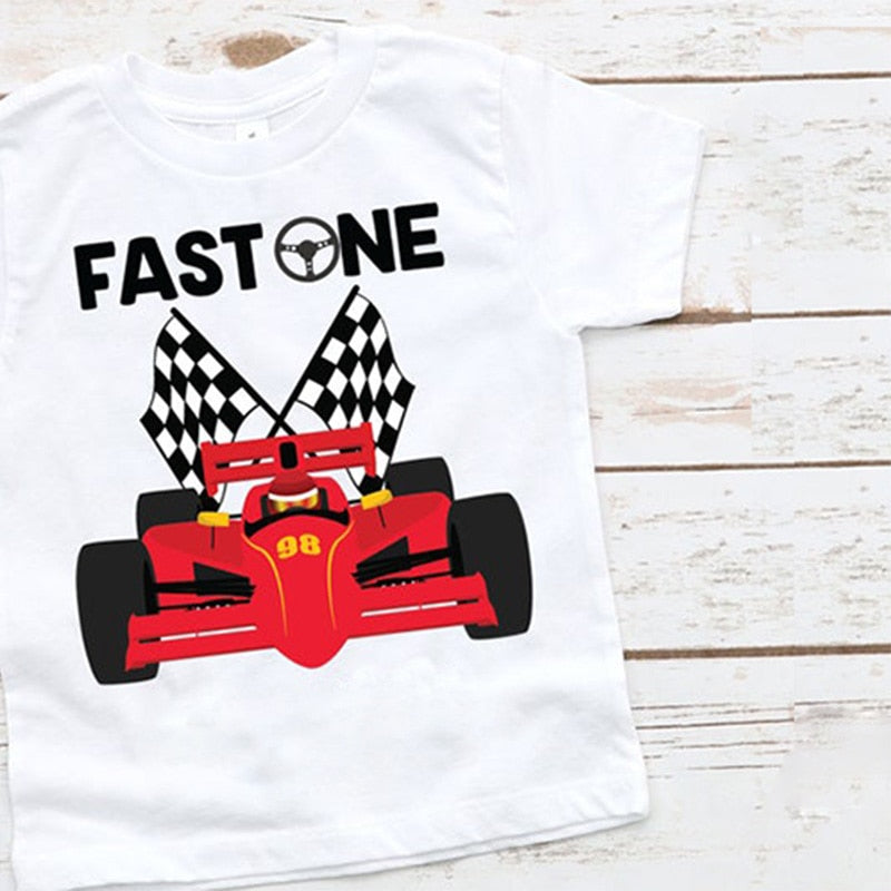 Two fast one race car shirt Racing racecar themed boy 1st 2nd first second birthday party decoration gift present Photo props PartyDecorHQ