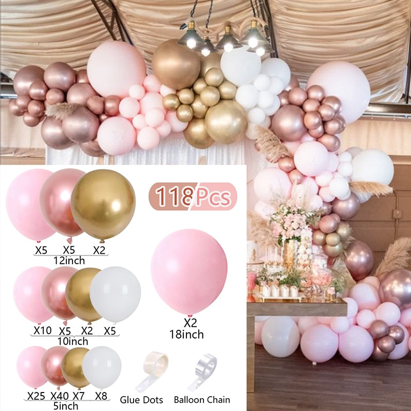 Balloons Arch Set Pink White Green Baloon Garland Baby Baptism Shower Balloon Kit Birthday Party Wedding Decoration 