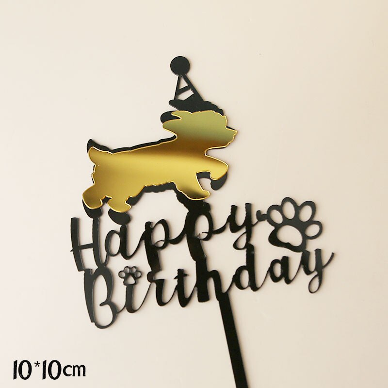 Acrylic Happy Birthday Cake Topper Husky dog Flags Crown Stars Decoration Lovely Cartoon puppy Baby Kid Party Cakes Gifts 