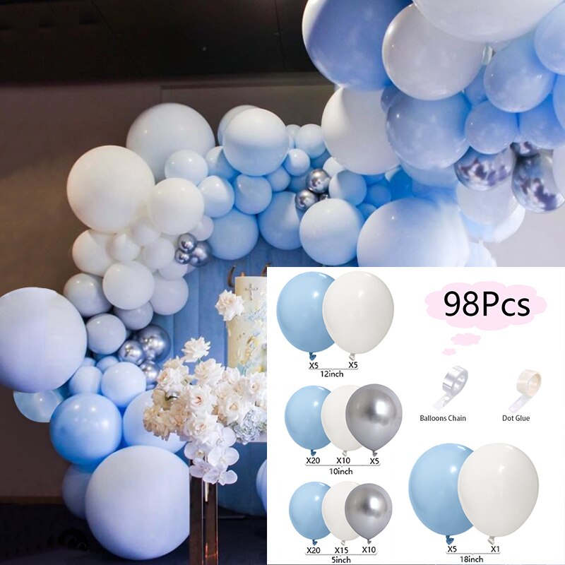 Birthday Party Balloons Arch Set Blue White Silver Balloon Garland Baby Baptism Shower Wedding Kit Decoration Inflatable Decorations