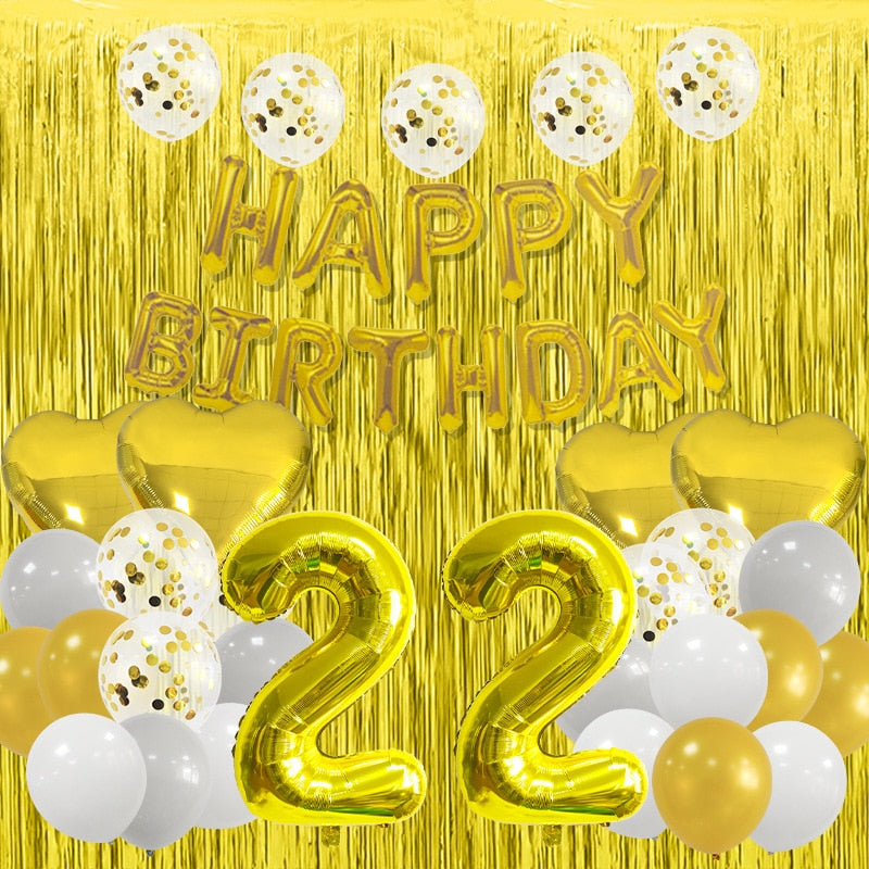 Happy Birthday Party Decorations Gold Latex Balloons Kit Foil Curtain Confetti st th 