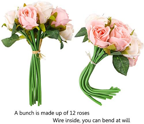 24 Heads Artificial Rose Flowers Bouquet Silk Flower Pink red Rose for Home Bridal Wedding Baby Shower Party Festival Decoration PartyDecorHQ