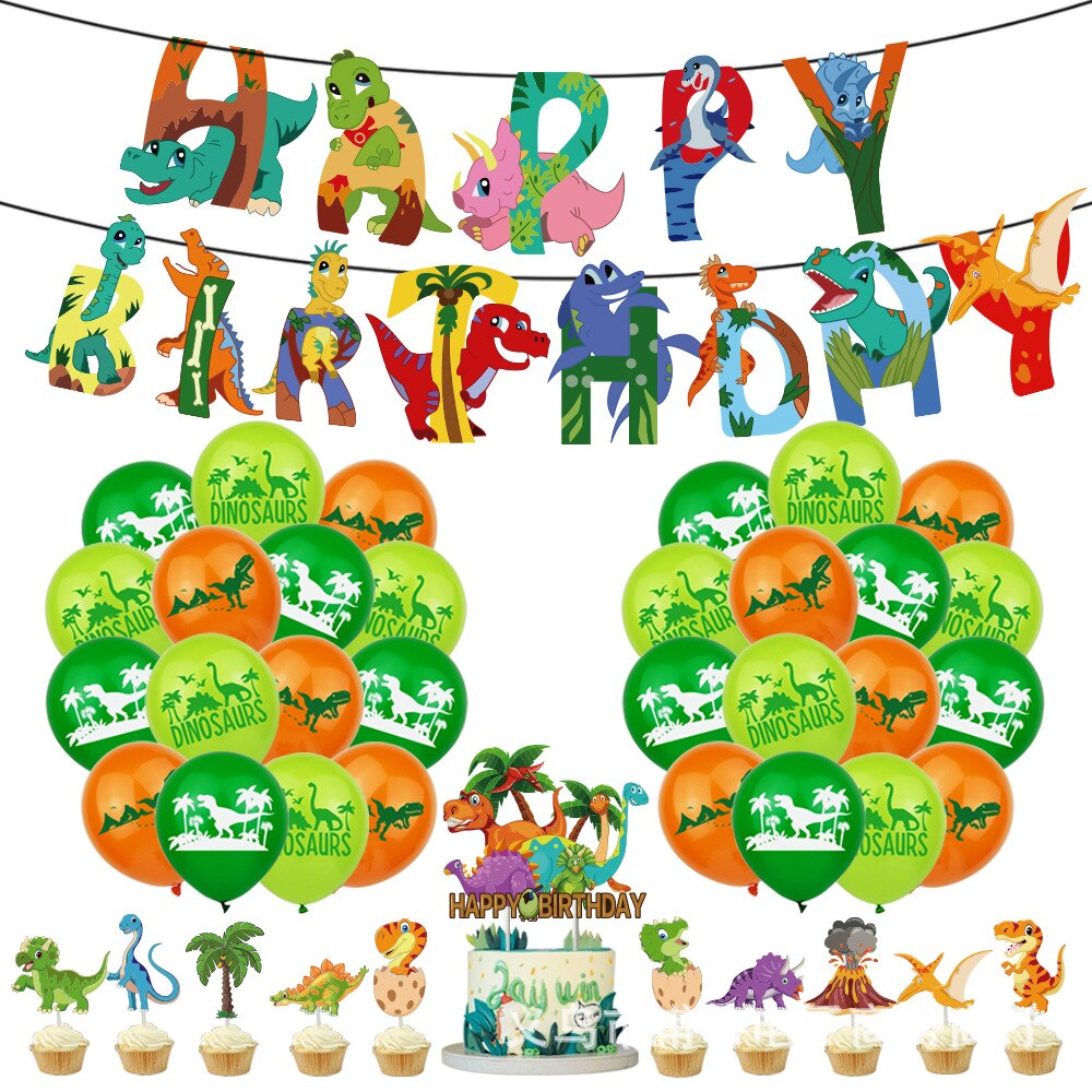 Dinosaur Theme Children's Birthday Party Decoration Balloon Set Banner Cake Topper Kids Boy Supplies 