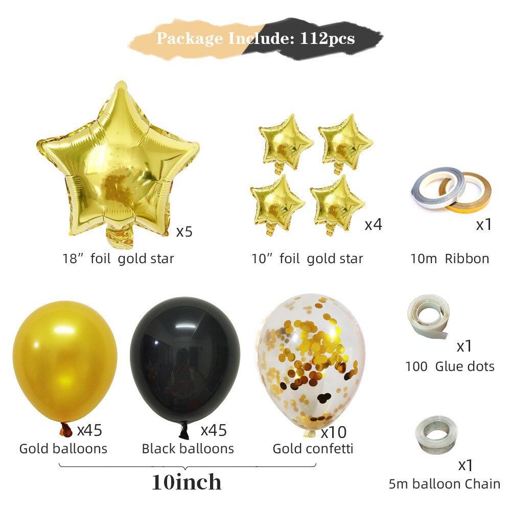 Pcs Luxury Black Gold Series Balloons Arch Kit Garland Graduation Birthday Party Decorations Supplies Star Foil Inflatable