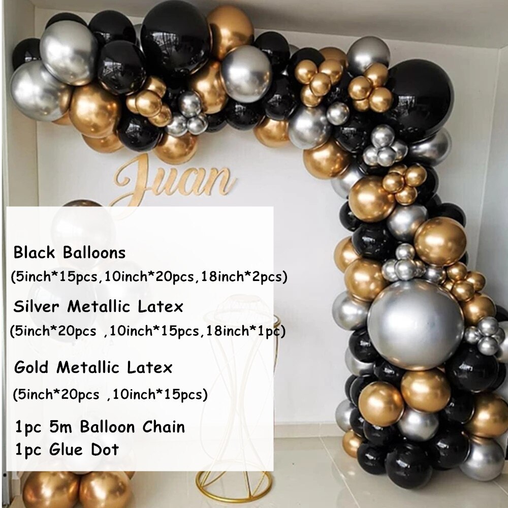 pcs Chrome Gold Latex Black Balloons Arch Garland Kit Silver Metal Globos Wedding Party Birthday Decoration New Year Deco Inflatable Decorations