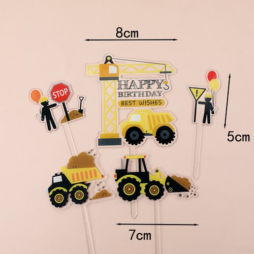 Construction Site Crane Tractor Birthday Cake Decor Topper Party Boy Baby Shower 