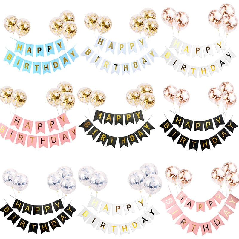 set inch Rose Gold Confetti Balloons Baby Shower Pink Blue Black Happy Birthday Banner Party Decoration kids Balls 