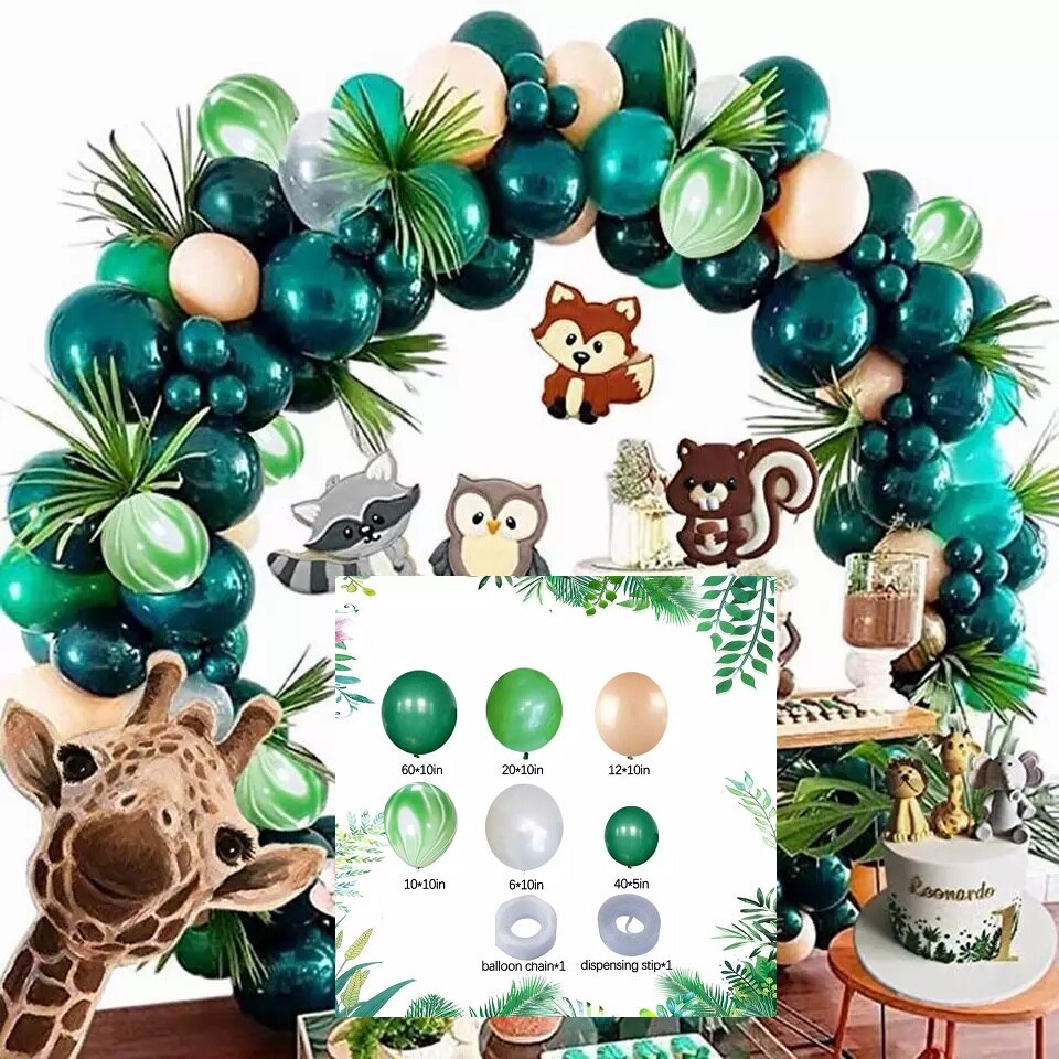 Jungle Wildlife Aluminum Foil Balloon Garland Baby Shower One Year Old Birthday Decoration Green Arch Kit Party Supplies Inflatable Decorations