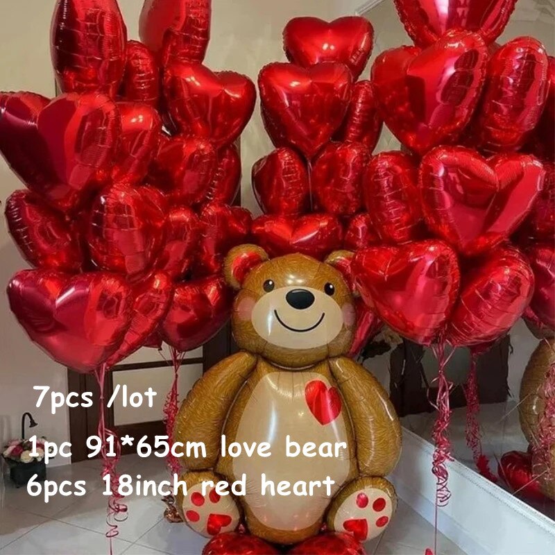 Love Heart Bear Foil Balloons cm Happy Birthday Valentine’s Day Party Decor Air Helium Globos Wedding Decorations Kids Toys 