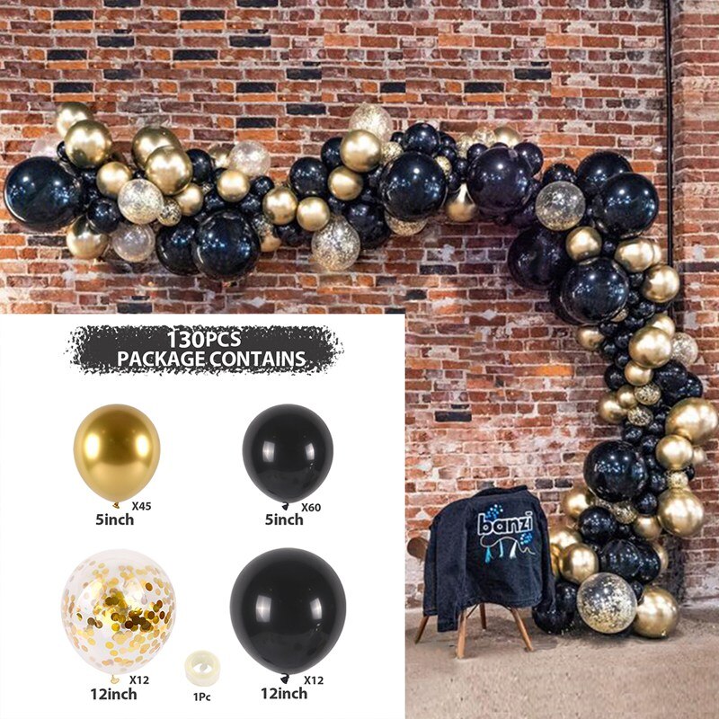 Birthday Black Gold Balloon Garland Arch Kit Happy 30 40 50 Birthday Party Decoration Adults Baby Shower Balloon Supplies PartyDecorHQ