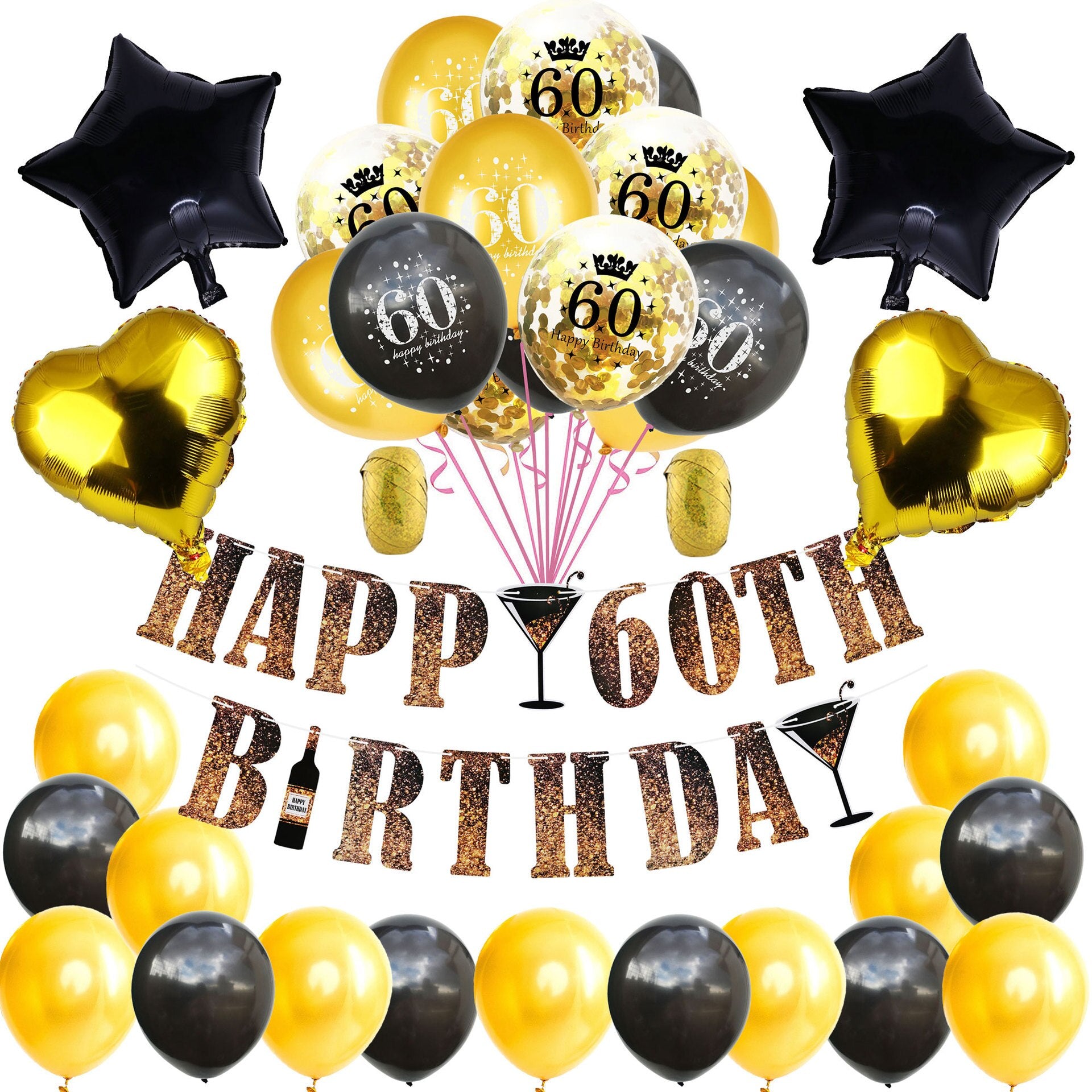 Gold Black Happy Birthday Banner Balloon Set Star Heart Foil st- th Boy Girl Men Women Decoration Inflatable Party Decorations