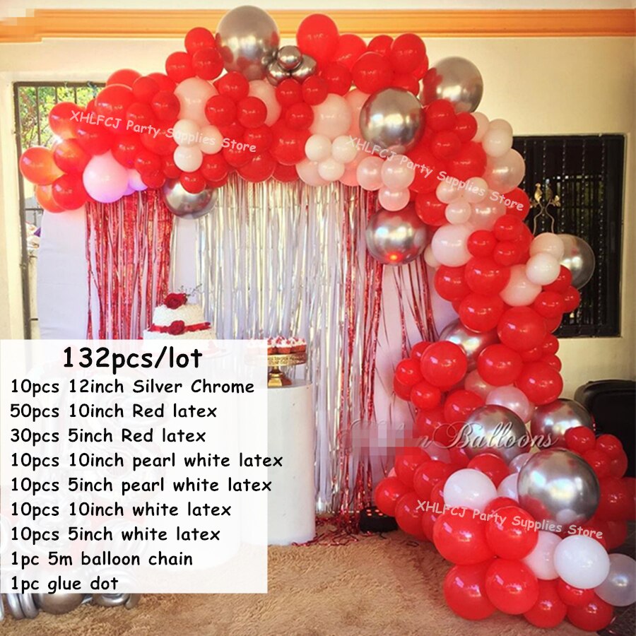 pcs Silver Chrome Red Balloon Arch Garland Wedding Valentine's Decor Baby Shower Birthday Party Background Decorations Globos Inflatable