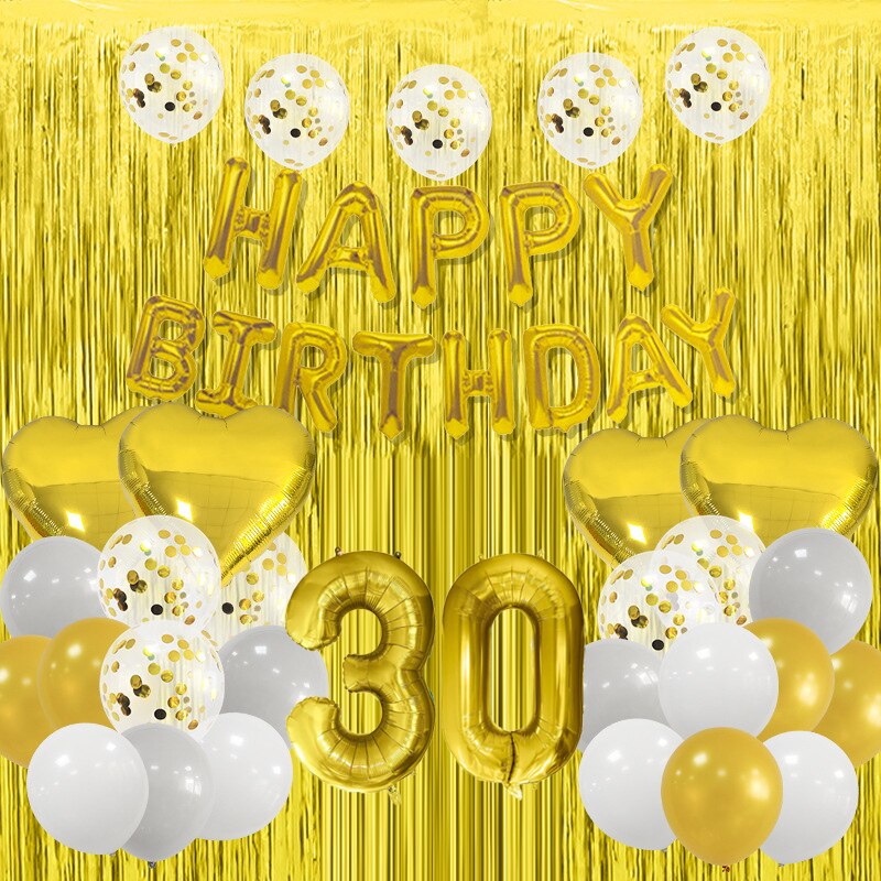 Happy Birthday Party Decorations Gold Latex Balloons Kit Foil Curtain Confetti st th 