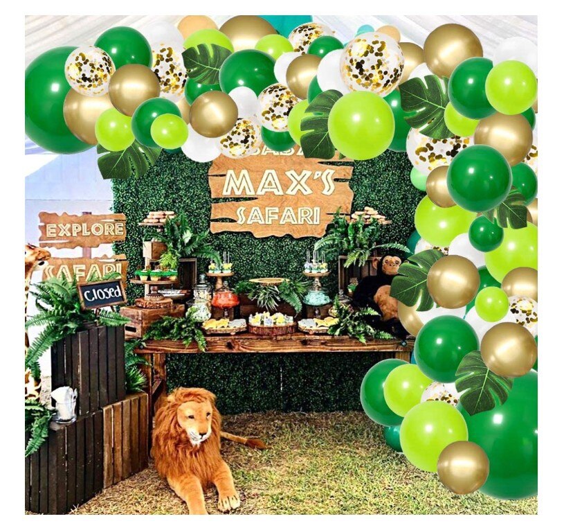 Pack Jungle Theme Party Decoration Green Gold Balloon Arch Kit Artificial Tropical Palm Leaf Birthday Baby Shower 