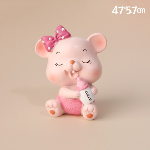 Resin Mouse Rat Feeder Game Cake Topper Figure Cartoon Animal Model Figurine Birthday Decoration Toys Doll House Gift Kids 