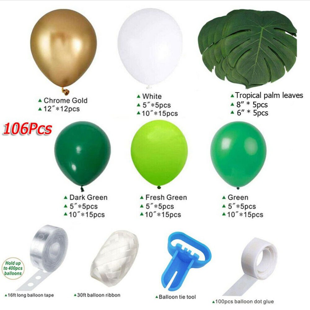 106Pcs Jungle Theme Party Decorations Latex Balloons Arch Kit  Garland for kids Birthday Party Supplies with Artificial leaves PartyDecorHQ