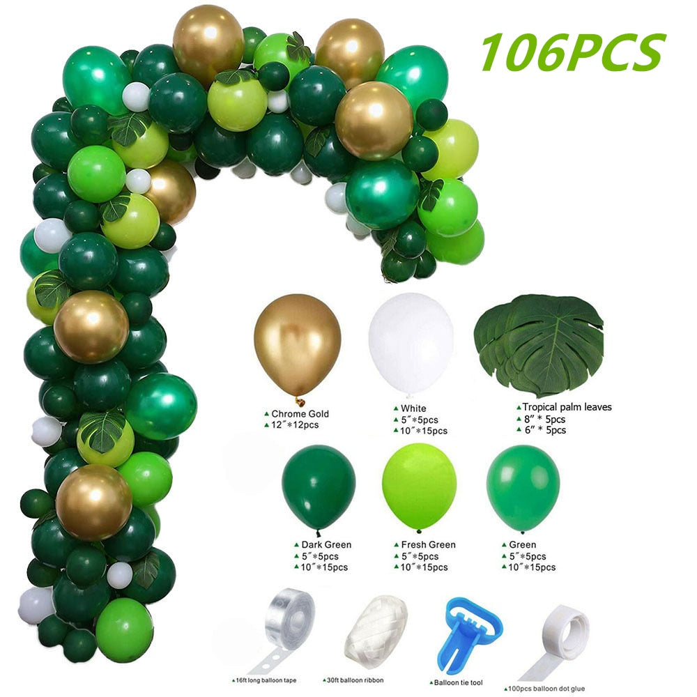 106Pcs Jungle Theme Party Decorations Latex Balloons Arch Kit  Garland for kids Birthday Party Supplies with Artificial leaves PartyDecorHQ