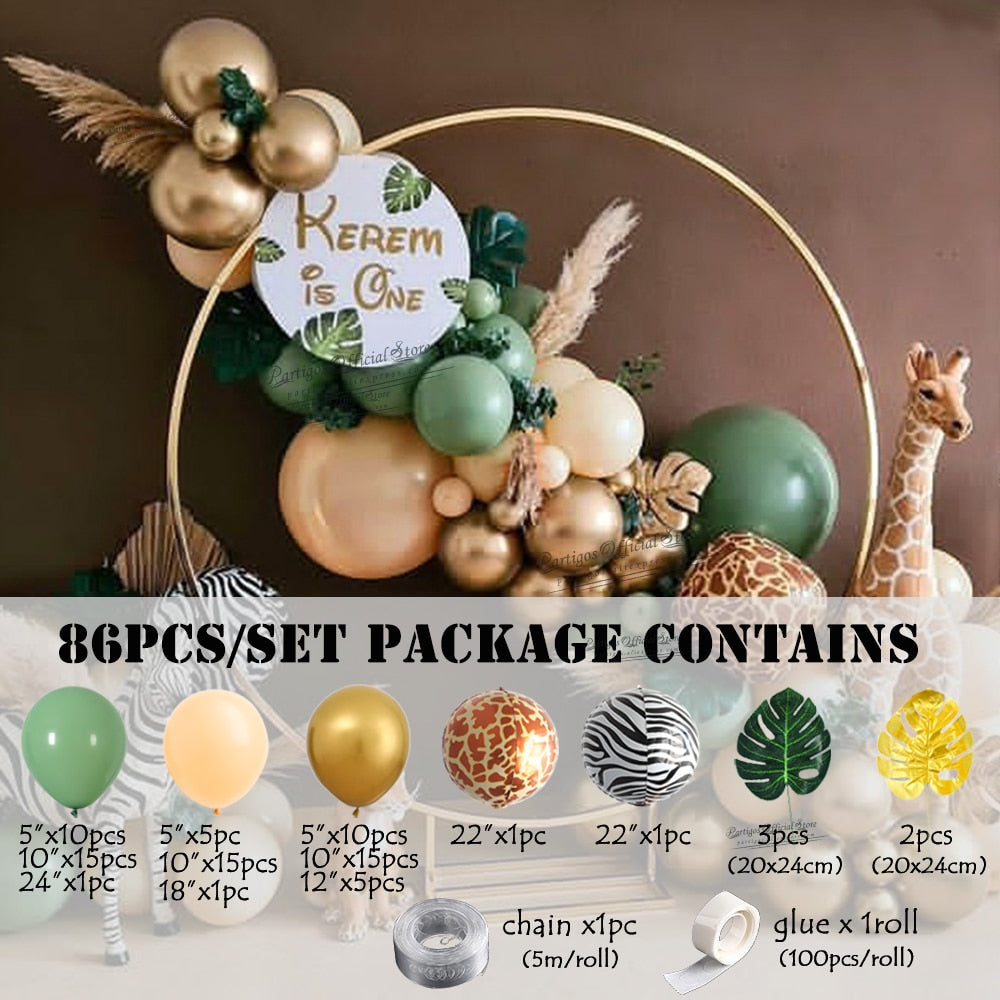 Pcs Bean Green Balloon Garland Kit Arch Chain Jungle Animal Safari Theme Party Supplies Wild One Birthday Decors Inflatable Decorations