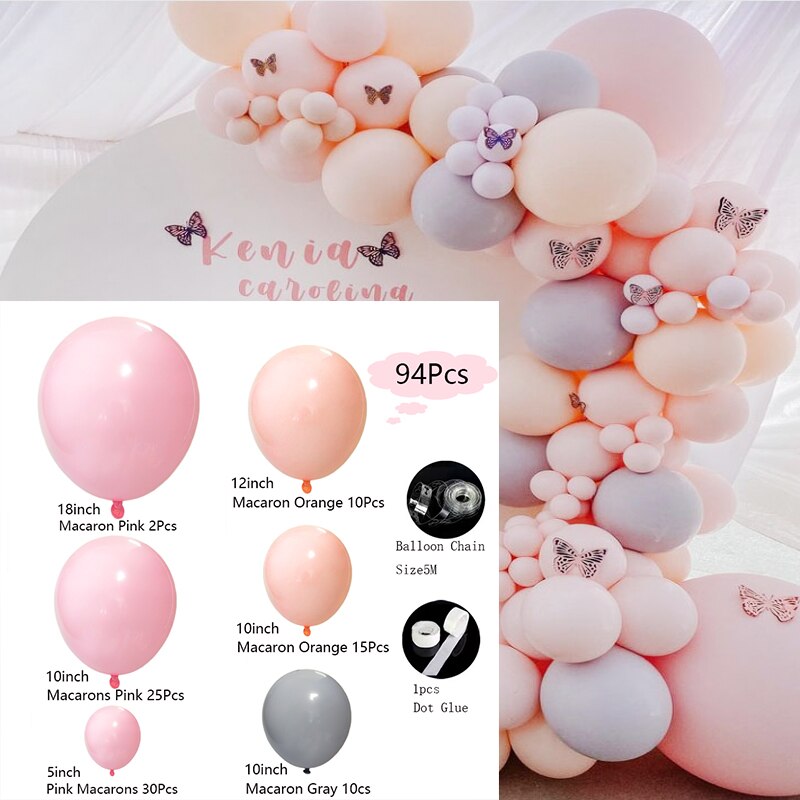 Balloons Arch Set Pink Orange Gray Balloon Garland Wedding Baby Baptism Shower Happy Birthday Theme Party Decoration Inflatable Decorations