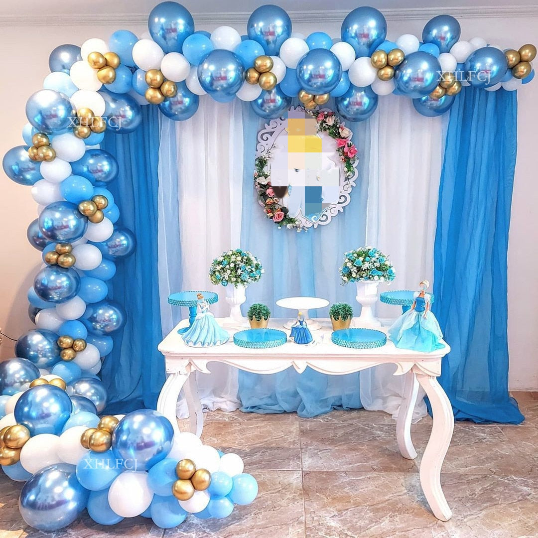 167pcs Blue Gold Chrome Balloon Garland Metallic White Latex Balloons Princess Baby Shower Birthday Party Decoration Globos Gift PartyDecorHQ