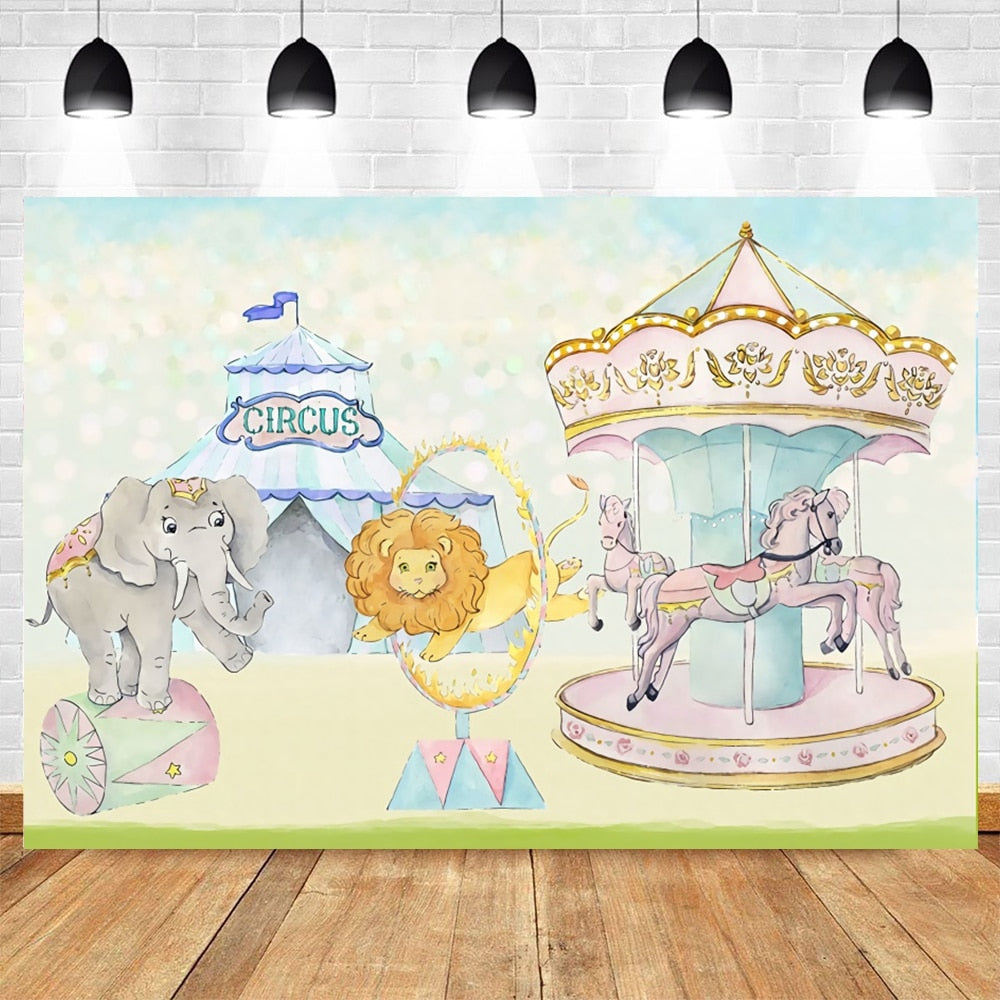 Happy Birthday Carousel Horse Photography Baby Party Decor Backdrop Photocall Background Photophone Photographic Photo Studio 