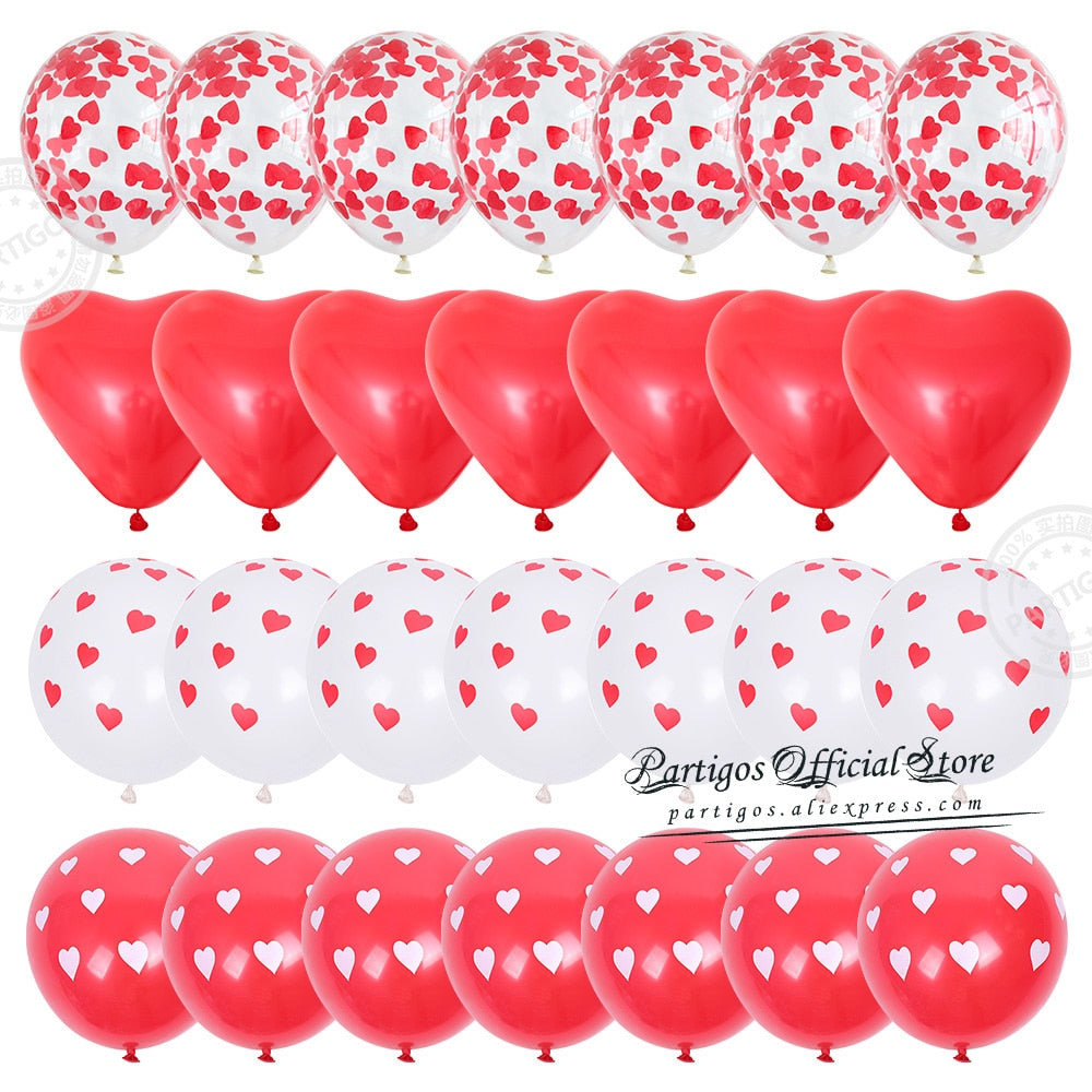 pcs Red Heart Shape Balloons Decorations Kit Wedding Decors Valentines Day Gifts Printed Latex confetti Globos helium 