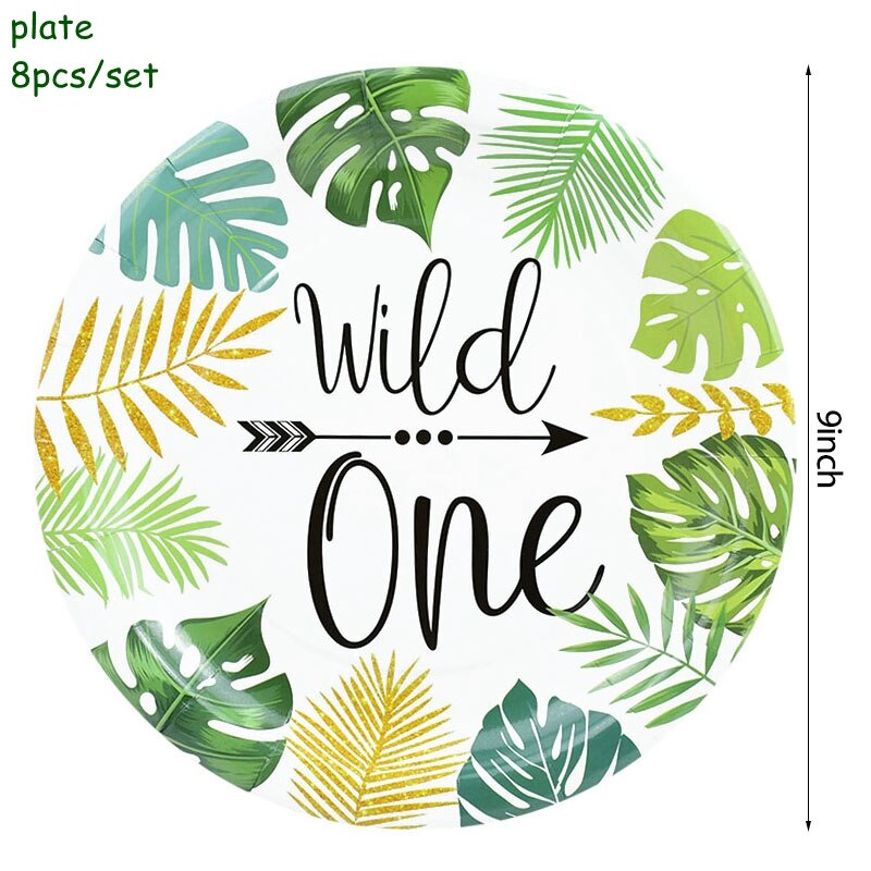 Jungle Animal Disposable Tableware Set Wild One Paper Plate Cup Napkin Green Forest Safari Theme Kids Birthday Party Decorations 