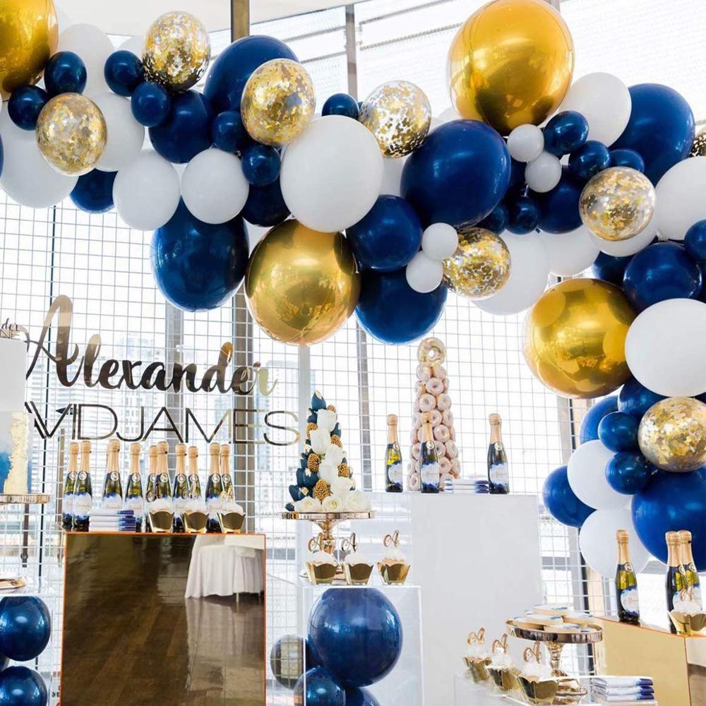 Navy Party Balloons Arch Kit Blue White Latex Balloon Gold Confetti Metallic Globos Baby Shower Birthday Decor 