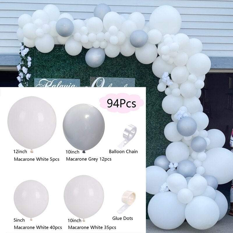 Balloons Arch Set White Gray Balloon Garland Wedding Birthday Party Kit Baby Baptism Shower Decoration Inflatable Decorations