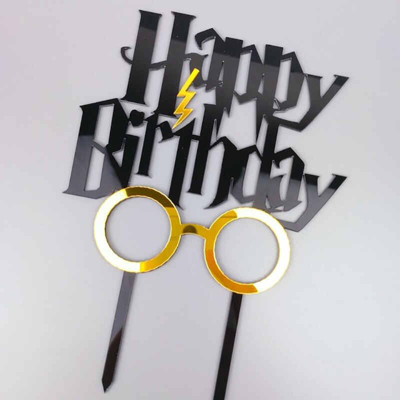 Glasses Acrylic Happy Birthday Cake Topper Gold Toppers Decor Baby Party Decorations Shower 