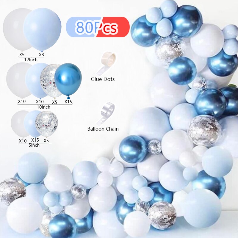 Balloons Arch Set White Blue Confetti Balloon Garland Wedding Baby Baptism Shower Birthday Party Kit Decoration Inflatable Decorations