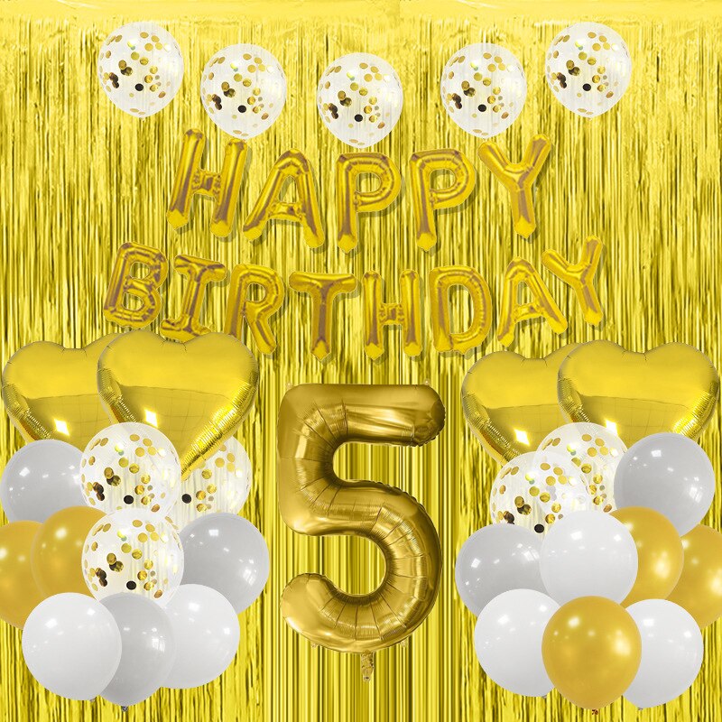 Happy Birthday Party Decorations Gold Latex Balloons Kit Foil Curtain Confetti st th 