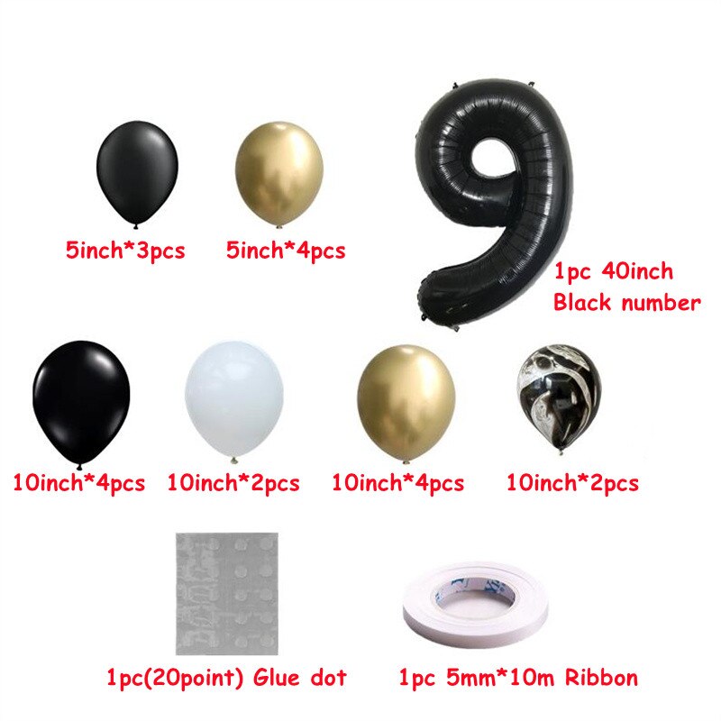 pcs inch Black Number Chrome Agate Set Figures Globos Baby Shower Birthday Party Metallic Decor Balloon 