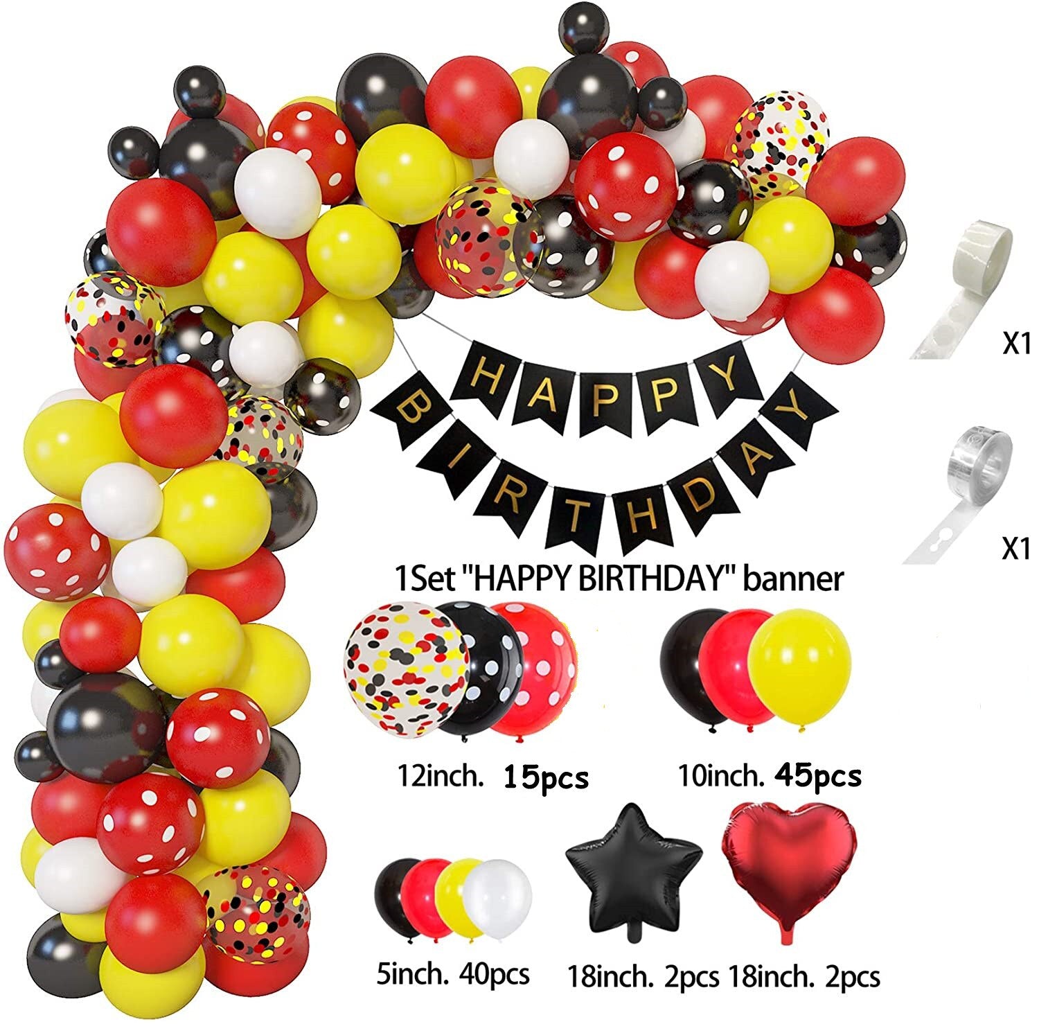 pcs/Set Cartoon Balloons Arch Garland Kit Foil Confetti Black Red Yellow Latex Happy Birthday Banner Party Decor Inflatable Decorations