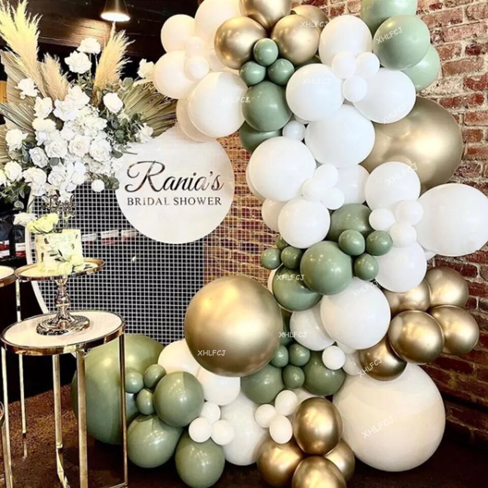 pcs Retro Green Gold Chrome Balloon Garland Arch Kit Avocado Balloons Wedding Birthday Party Decorations Baby Shower Inflatable