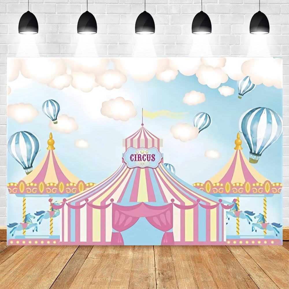 Happy Birthday Carousel Horse Photography Baby Party Decor Backdrop Photocall Background Photophone Photographic Photo Studio 