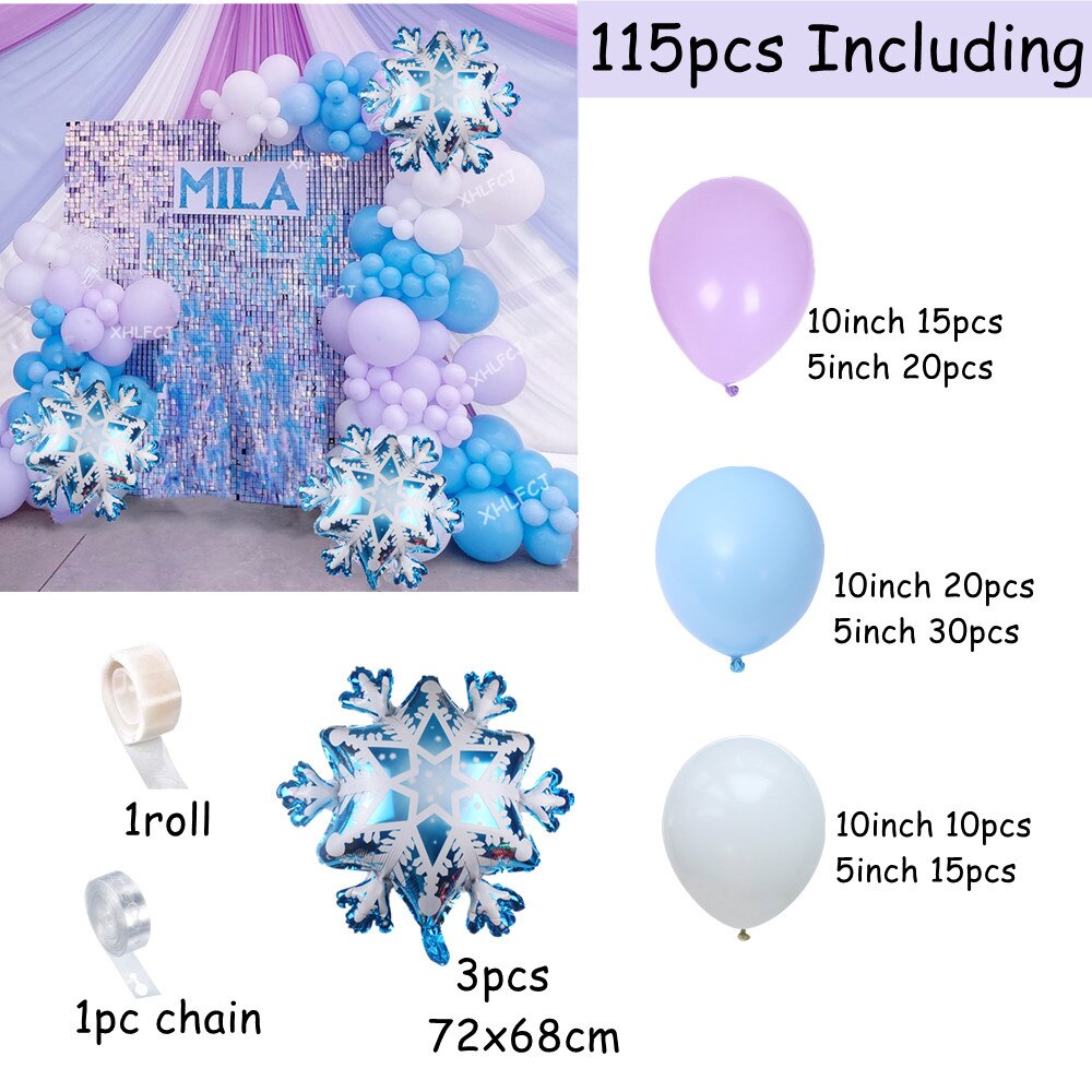 115pcs Pastel Purple Blue Ballons Snowflake Balloon Garland Arch Baby Shower Birthday Party Decor Globos Christmas Decorations PartyDecorHQ