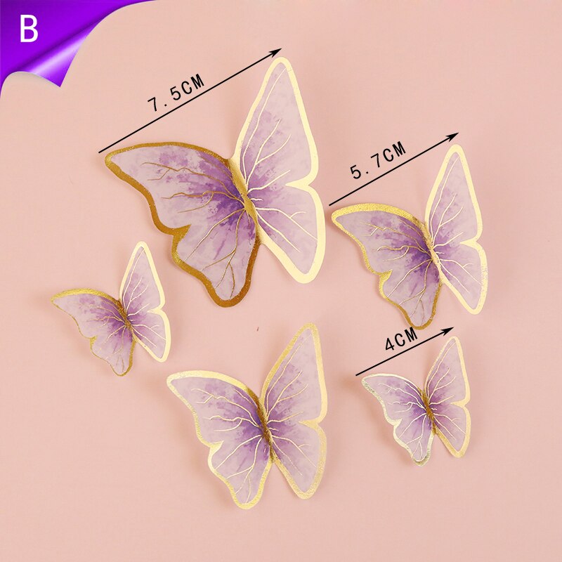 New Happy Birthday Cake Topper Butterfly Handmade Painted Decoration Tools Wedding Party Baby Shower 