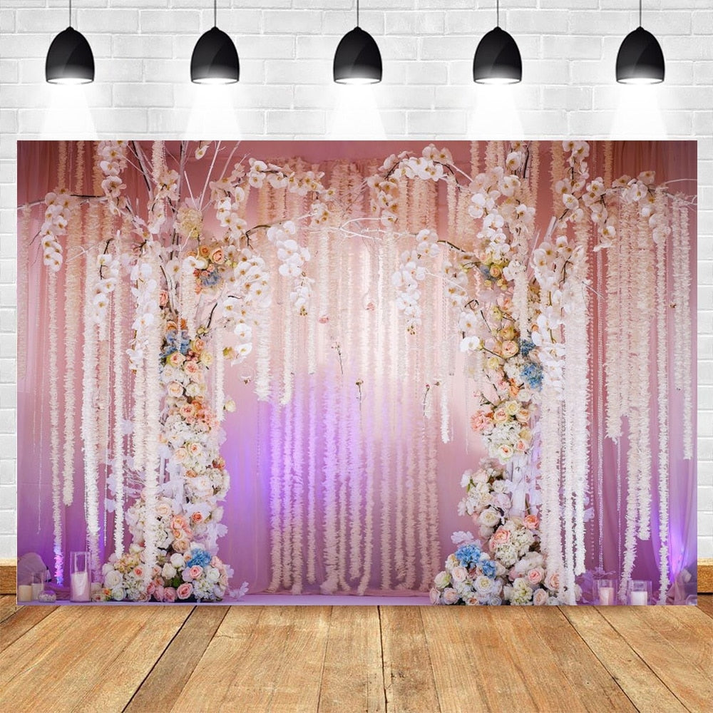 Wedding Scenes Floral Photography Backdrop Baby Birthday Bridal Shower Ceremony Decor Background Photo Shoot Banner Props 