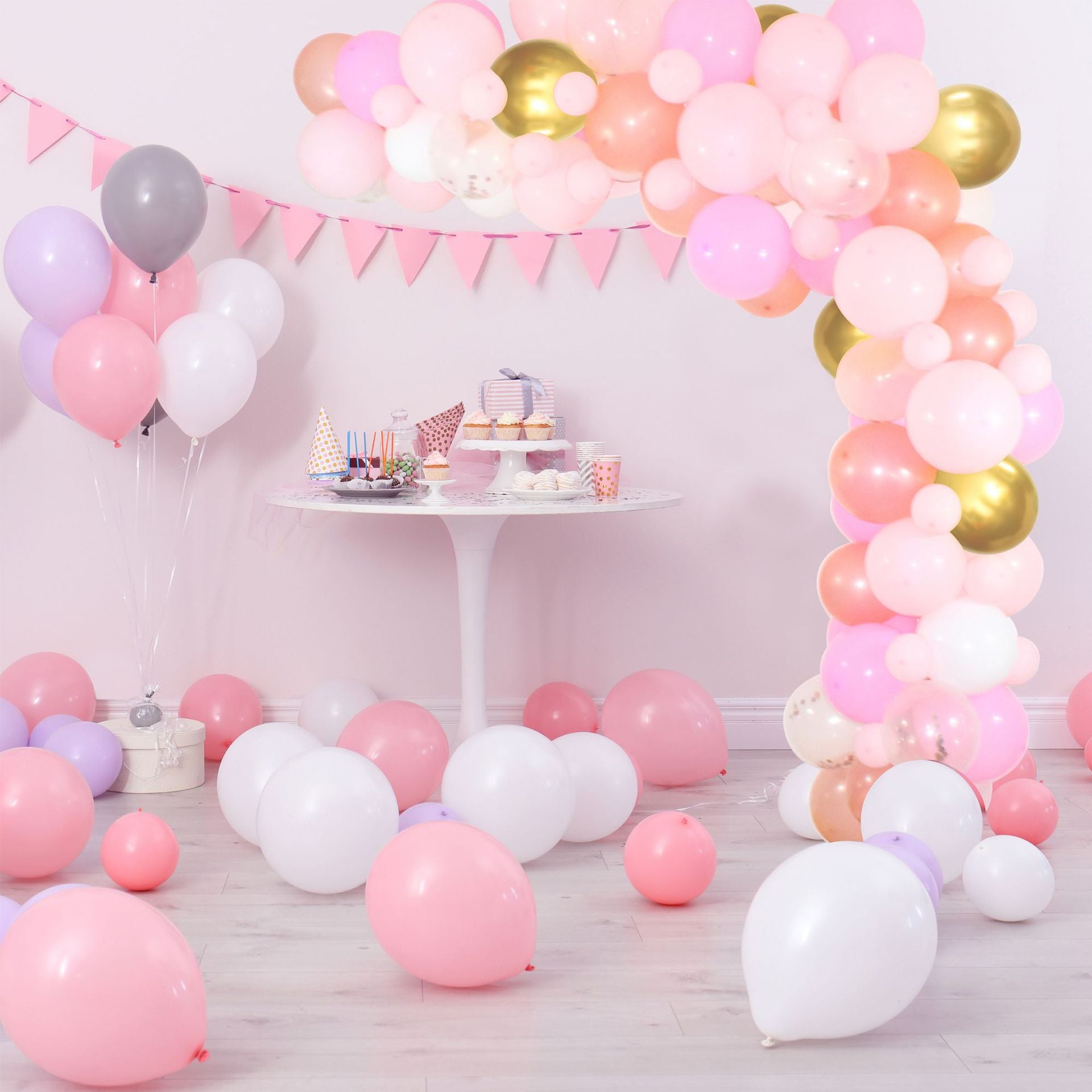 Pink Balloon Garland Kit Gold Metal Latex Baby Show Girl Birthday Party Background Wall Decoration Inflatable Decorations