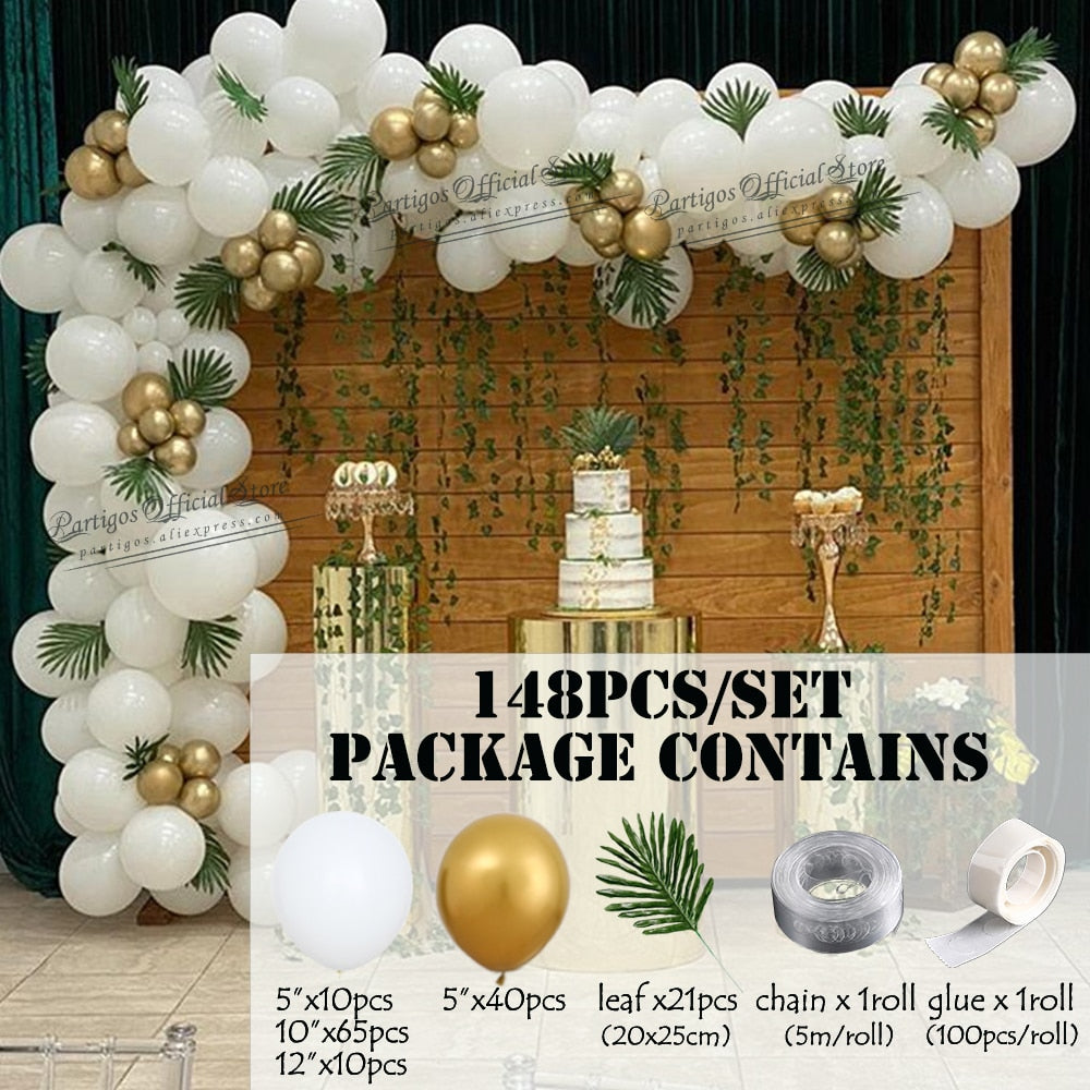 Pcs White Gold Balloons Garland Kit Monstera Leaf Decor Globo Arch Birthday Wedding Party Decoration Baby Shower Suppiles Inflatable Decorations