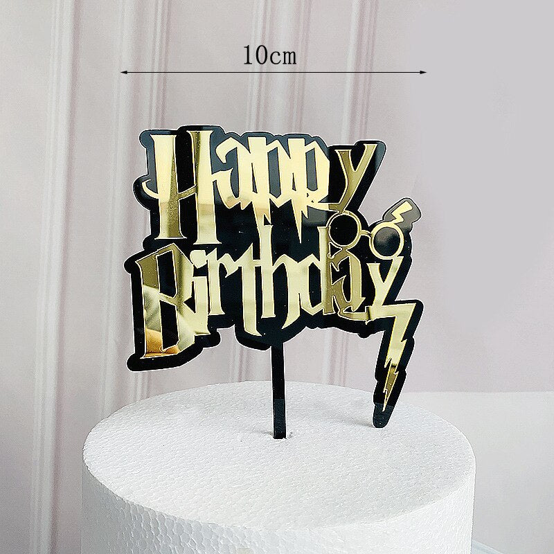 Dark Cartoon Happy Birthday Acrylic Cake Topper Cute Boy Witch Kids Party Decorations Baby Shower 