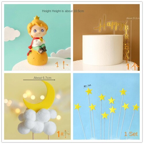 Cute Fox Stars Moon Clouds Prince Resin Creative Crafts Cake Decorations Little Boy Model Micro Landscape Cake Topper Decor PartyDecorHQ