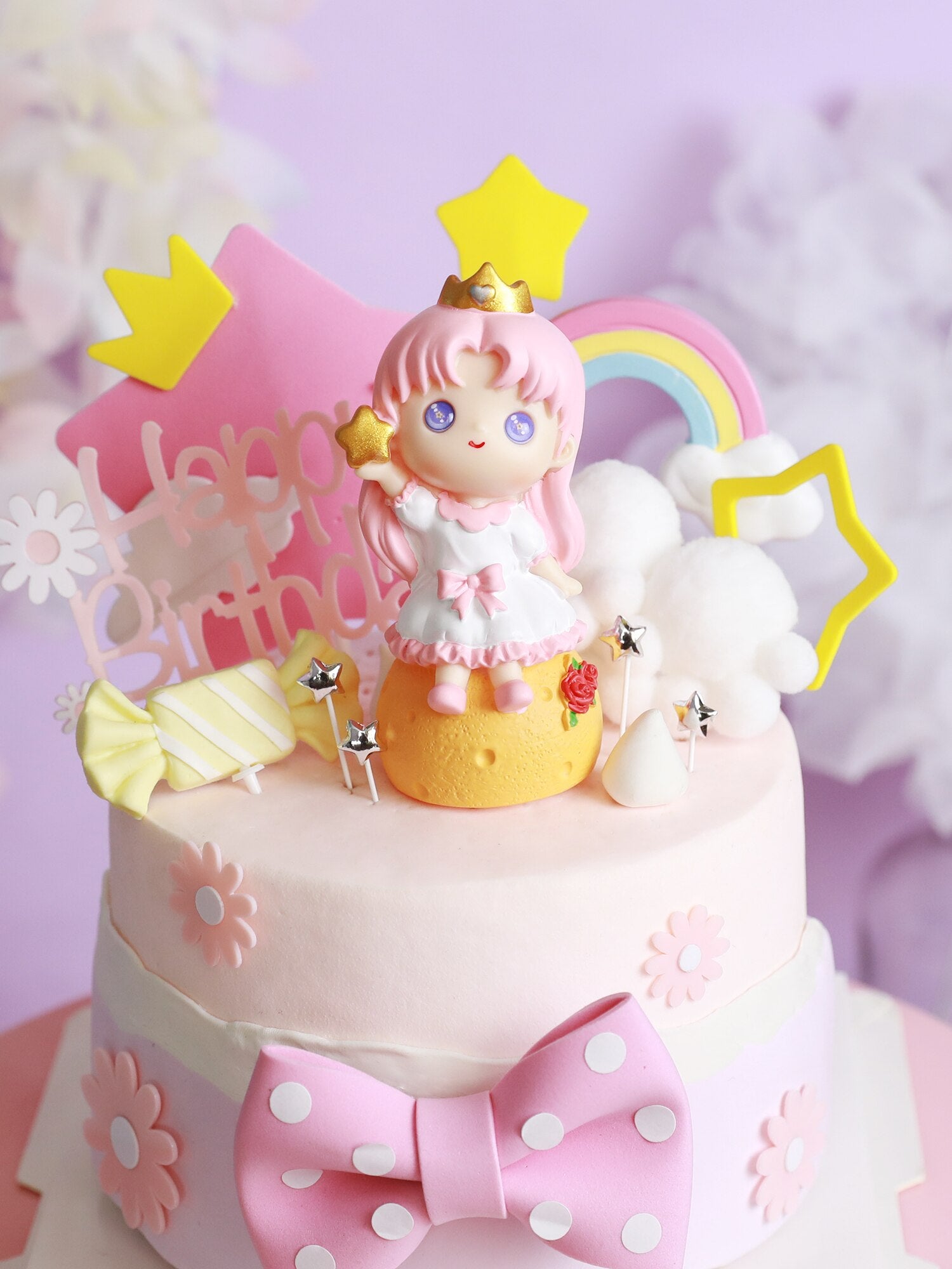 Stars Princesses Princes Rainbow Birthday Cupcake Topper Supplies Decorations Pink Girl Wedding Resin Cake 