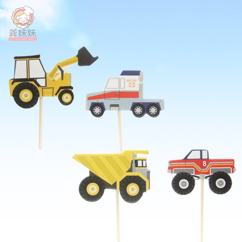 Construction Site Crane Tractor Birthday Cake Decor Topper Party Boy Baby Shower 